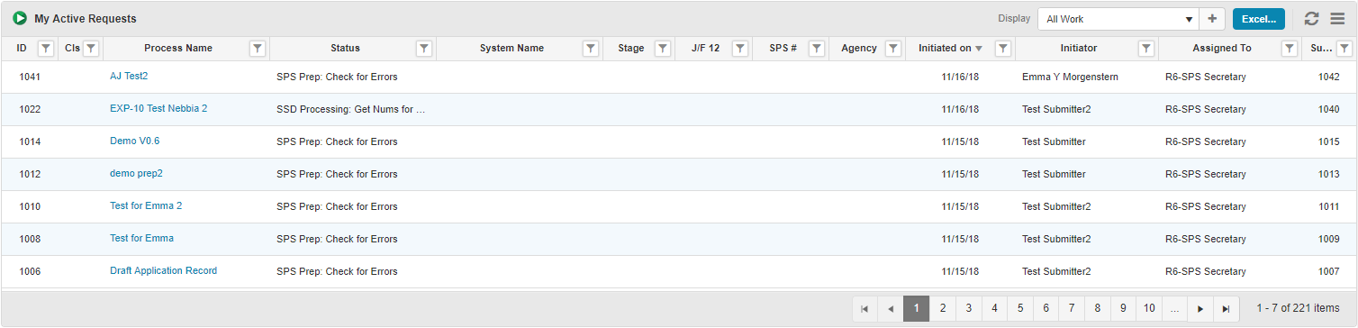 My Active Requests Table