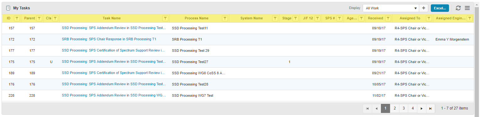 My Tasks Information Columns